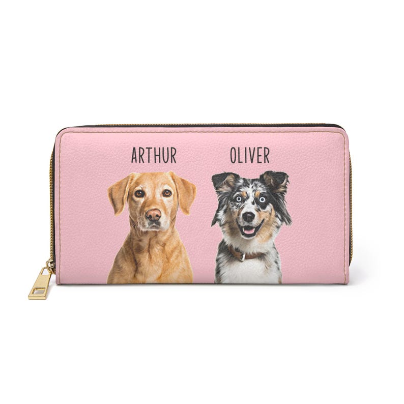 Custom Dog Portrait Zipper Wallet • Personalized Pet Wallet • Dog Owner Leather Wallet • Cat Portrait • Dog Mom Christmas Gift • Mothers Day image 2