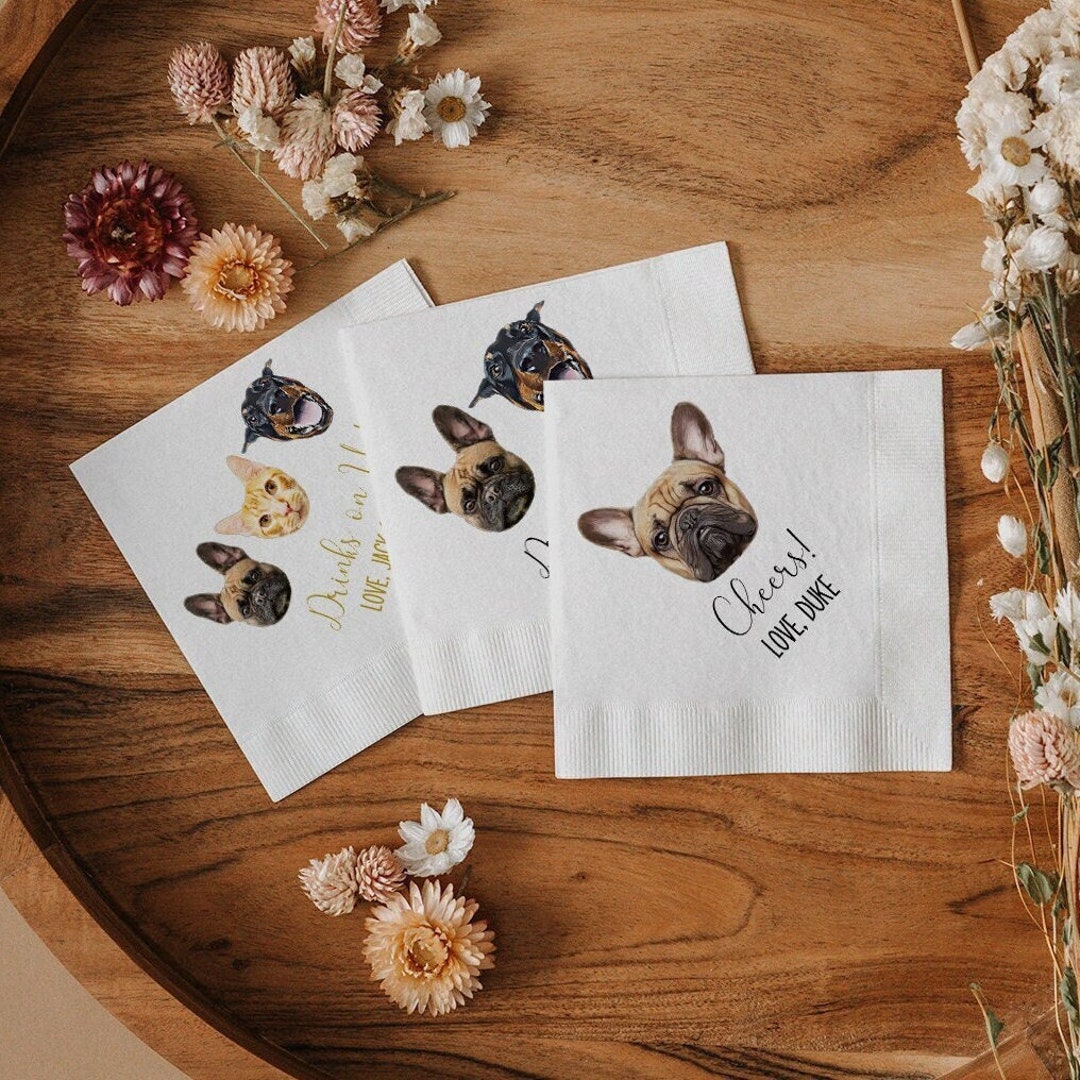 Custom Pet Cocktail Napkins Personalized Dog Wedding Napkins Bridal