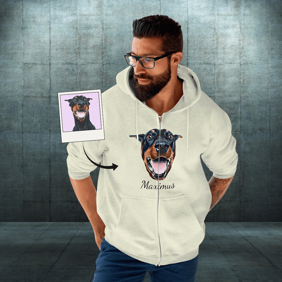 Custom Dog Portrait Zip Hoodie Dog Face Hoodie Personalized Pet Hoodie