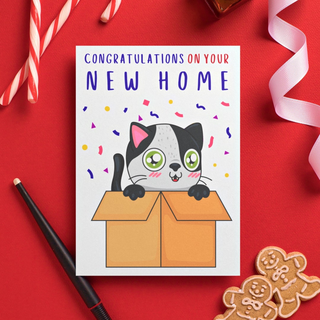 New Home Cat Card Housewarming Card With Cat Moving in Greeting Cat