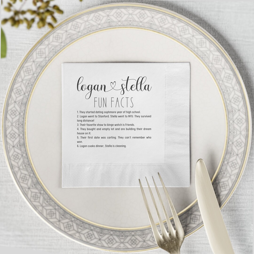 Fun Facts Custom Wedding Cocktail Napkins Bridal Shower Rehearsal