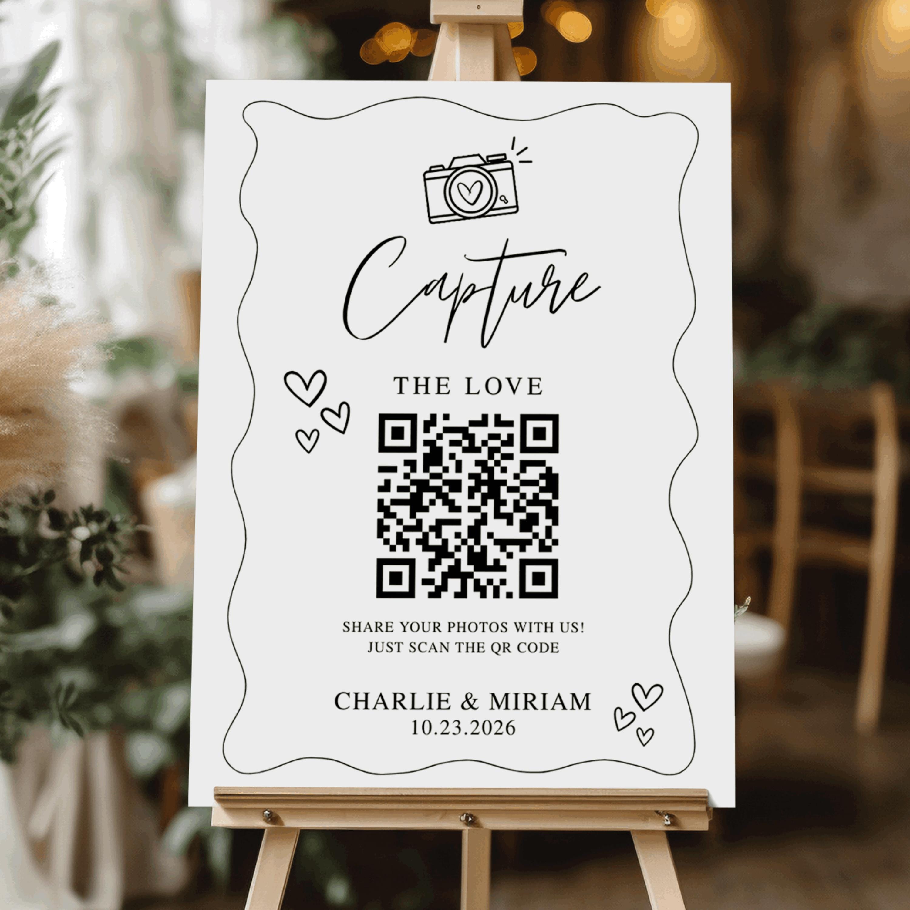 Capture the Love QR Code Wedding Sign With Easel • Shared Photo Album ...