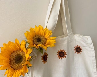 embroidered sunflower tote bag