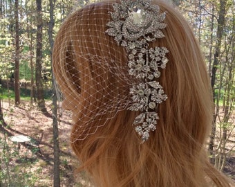 Bird Cage Veil, Blusher, Birdcage Veil and Comb, Bridal Comb, Wedding Comb, Bridal Hair Accessory, Crystal Bachelorette Veil