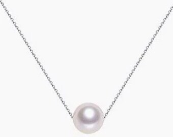 Single Pearl Necklace, One Pearl Pendant Necklace, Bridesmaid Necklace, Mothers Day Gift, Floating Pearl Necklace