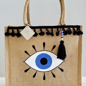 hand-painted evil eye tote bag 1