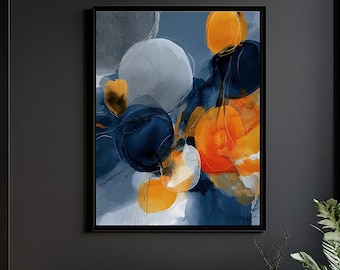 Blau Orange Kunst, Abstrakte Kunst Druck, Moderne Abstrakte Malerei, Zeitgenössische Wanddekoration, Statement Kunst für Wohnzimmer
