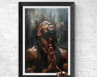 Art mural africain-américain de prière | Grande impression numérique | Impression artistique religieuse africaine artistique