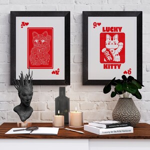Impression d'art chat porte-bonheur, porte-bonheur, chaton porte-bonheur, affiche minimaliste, art mural imprimable
