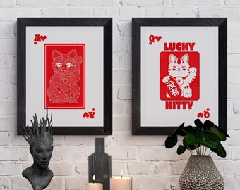 Lucky Cat Art Print, Lucky You, Lucky Kitty, Minimalist Poster, Printable Wall Art