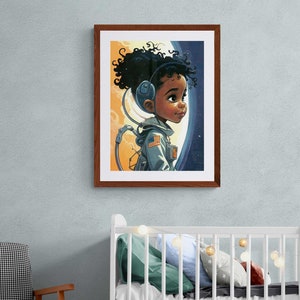 Pared de la habitación para niños / Cool Black Girl Astronaut / Africa America Kid Nursery Art / Decoración de la habitación para niños / Descargable / EDICIÓN LIMITADA 100 piezas