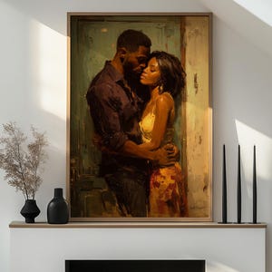 Black Love Art Print: Romantic Couple Embrace (Digital Download