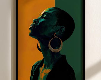 Black Woman Wall Art, Afrocentric Melanin Queen Digital Prints (Living Room Decor)