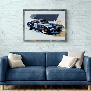 Vintage Mustang Race Car Art Print: Automotive Wall Decor (Digital Download)