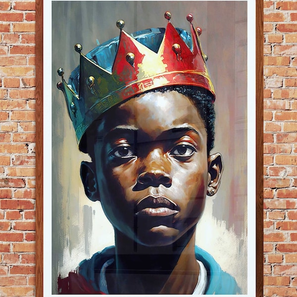 Black Boy King Art Print | Teen Colorful Room Wall | Africa America Kid Decor | Black King Wall Décor | Black Boy Joy Downloadable Art