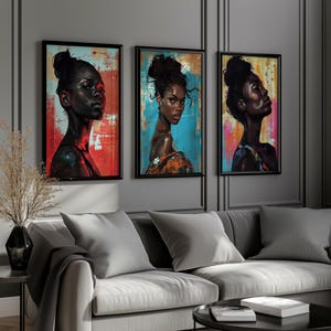 Art mural triptyque abstrait femme afro-américaine (téléchargement numérique)