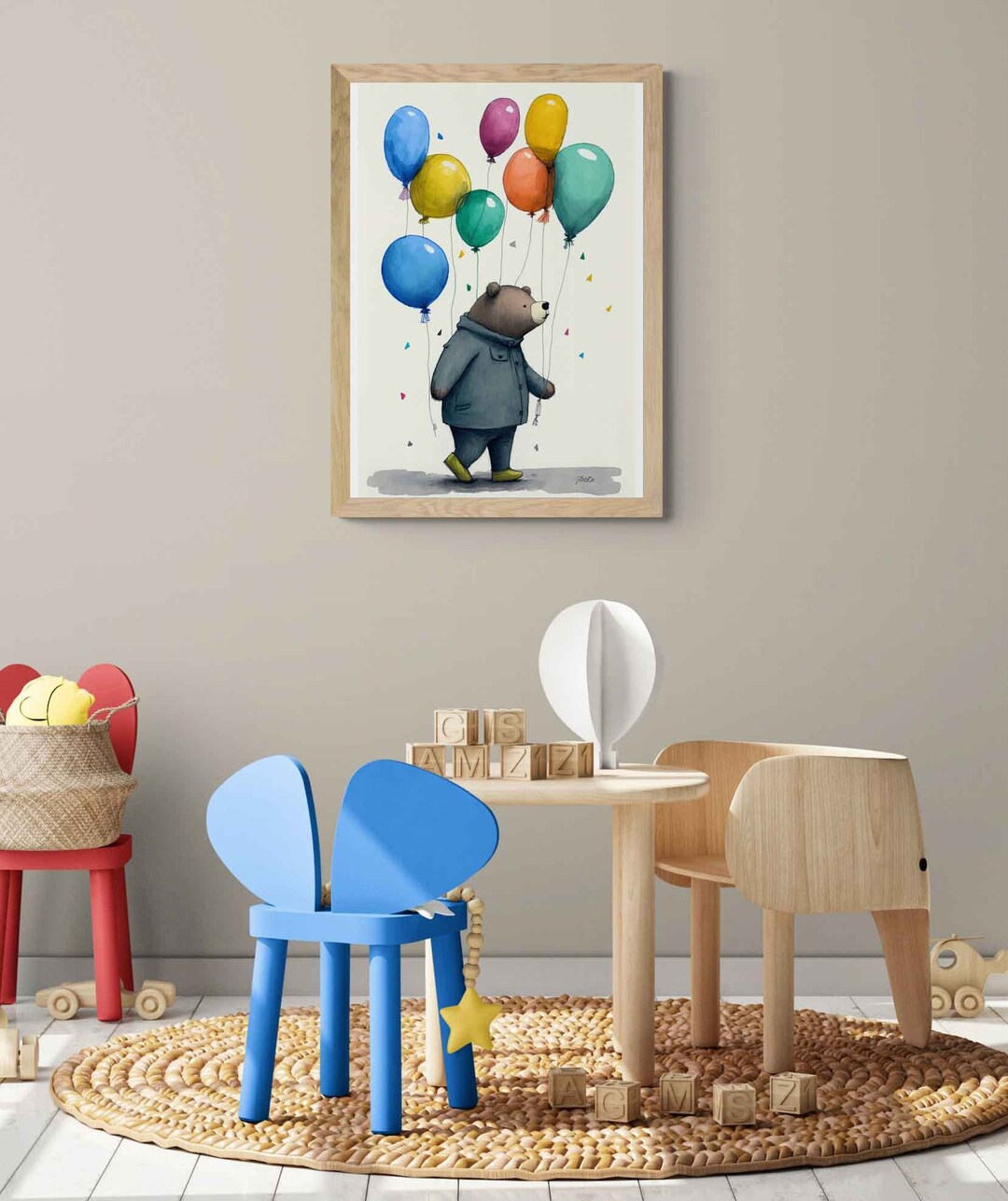 Bear With Balloons Art Print: Kids Room Decor (digital Download) - Etsy