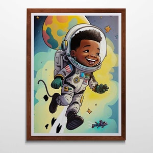 African American Astronaut Kids Room Art Print (Digital Download)