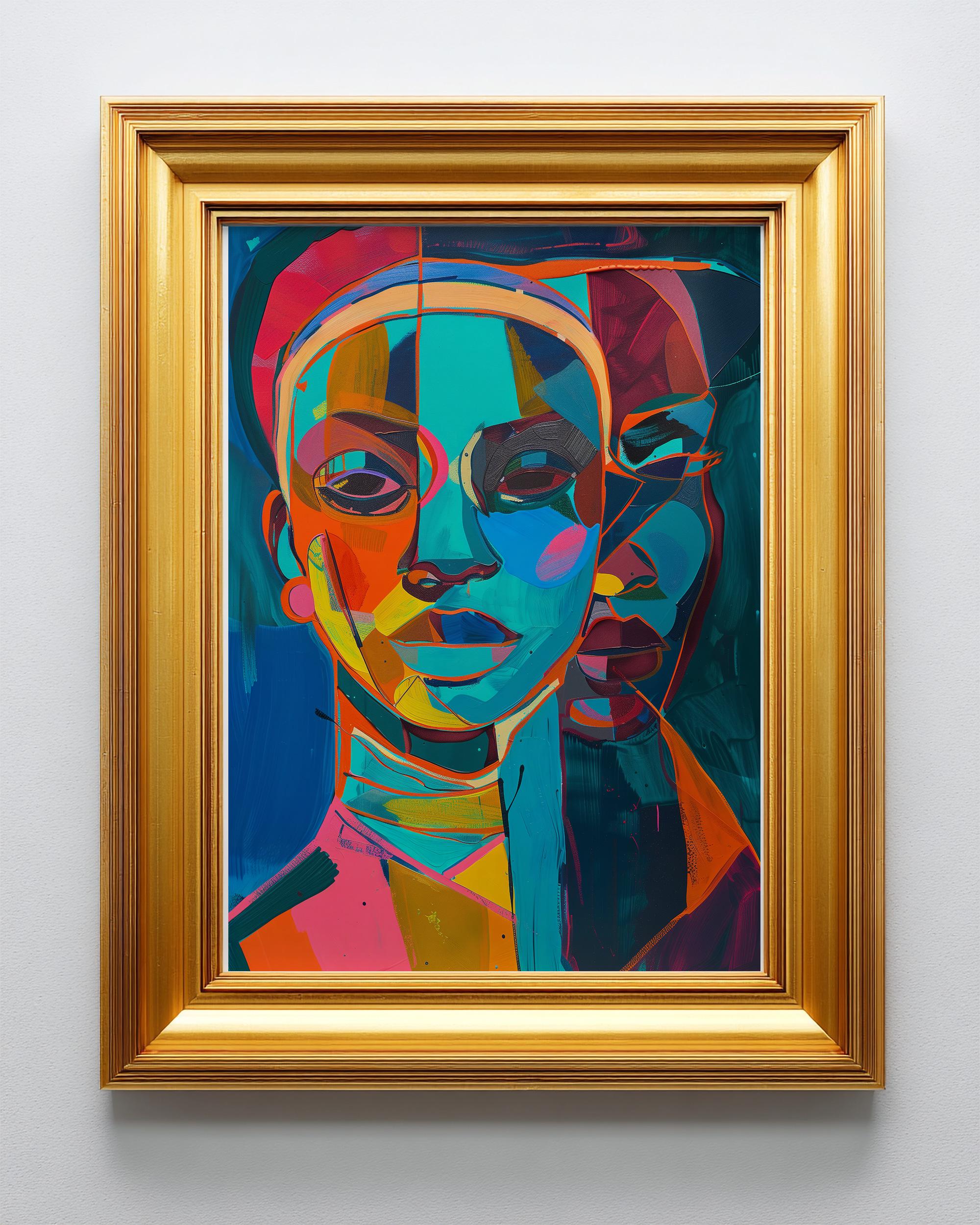 Colorful Abstract Portrait | Geometric Black Woman Wall Art | Modern ...