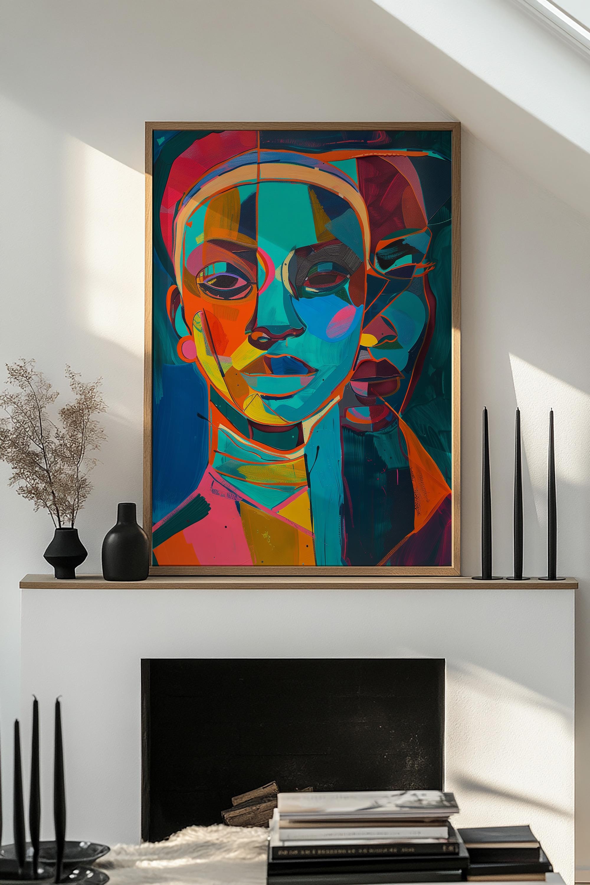 Colorful Abstract Portrait | Geometric Black Woman Wall Art | Modern ...