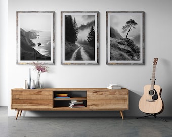 Black and White Landscape Prints: Coastal, Forest, Mountain (Digital Download)