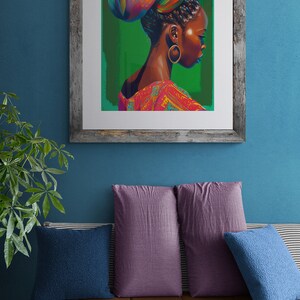 Large Decor African Wall Art | Black Woman Digital Print | Green Tone ...