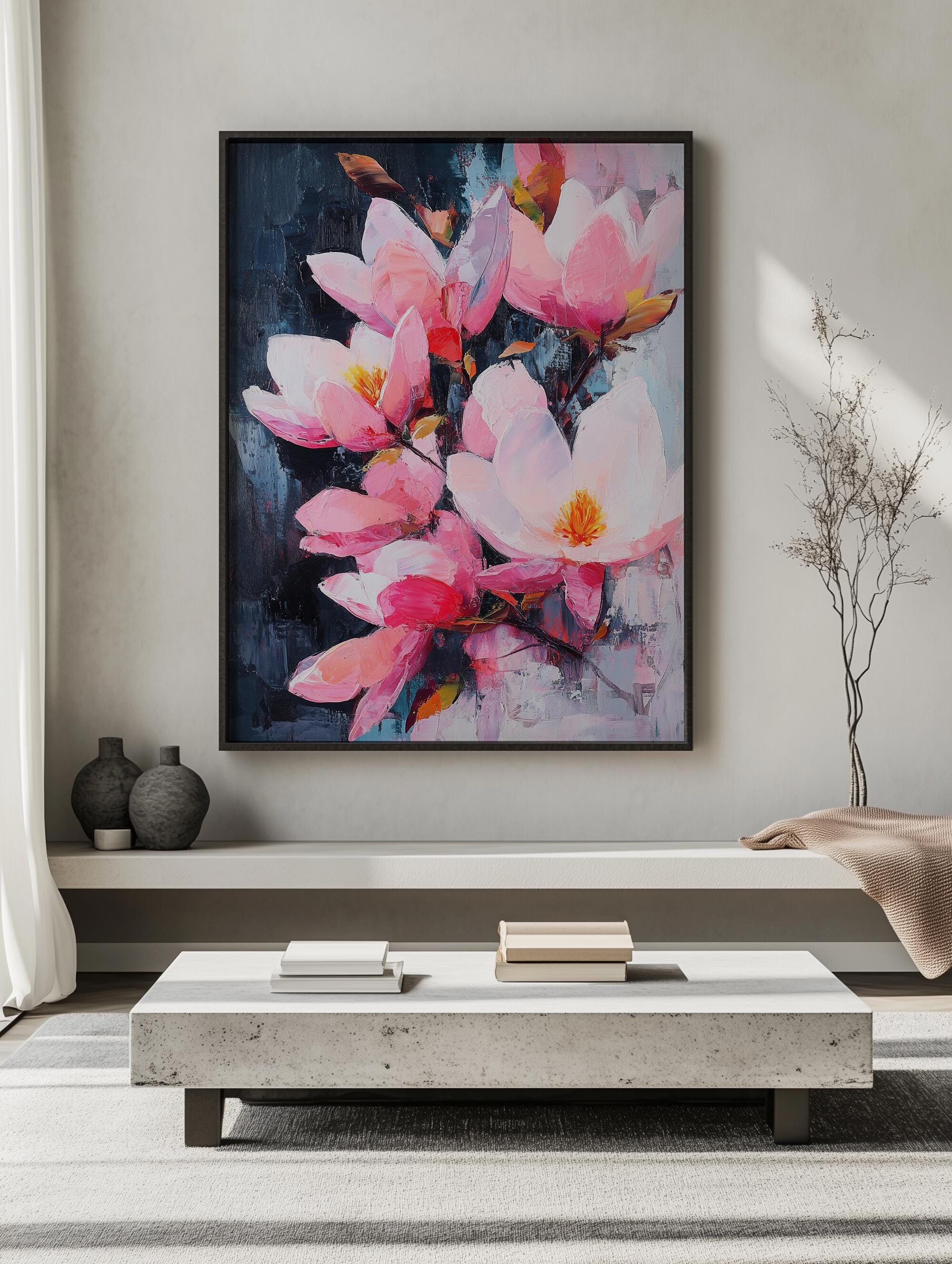 Pink Magnolia Flower Art Print | Modern Botanical Wall Decor (digital ...