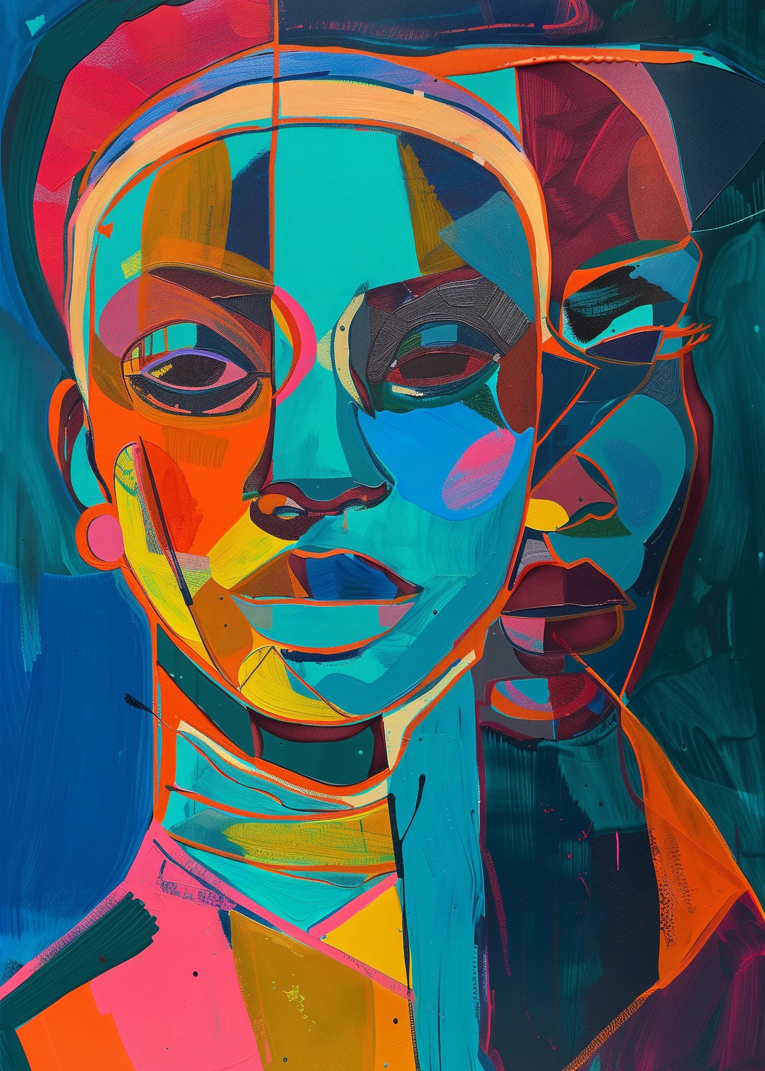 Colorful Abstract Portrait | Geometric Black Woman Wall Art | Modern ...