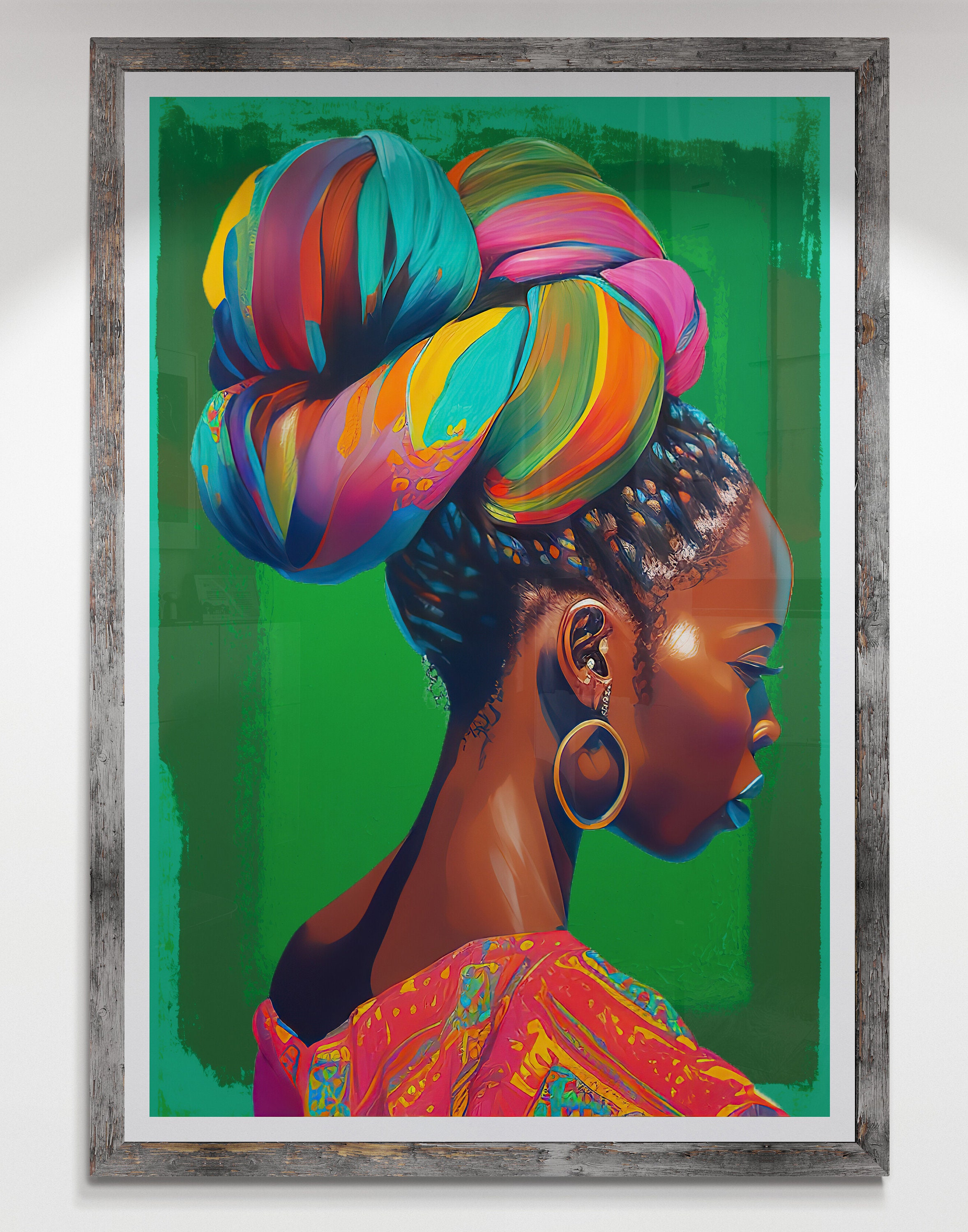 Large Decor African Wall Art Black Woman Digital Print Green Tone Woman ...