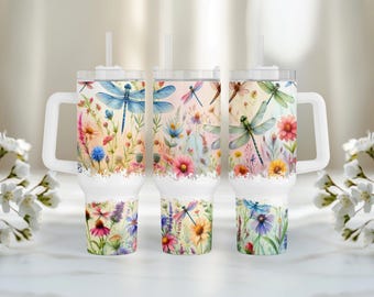 Dragonfly - Dragonflies - Flowers - 40oz Tumbler - Tumbler