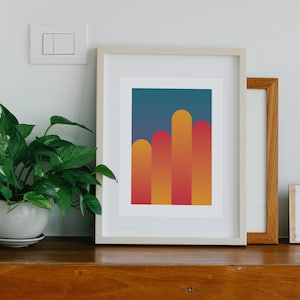 Impresión de arte, Geométrico, Moderno de mediados de siglo, MCM, Mod, Colorido, Abstracto, BARRAS, Descargable, Imprimible, Postal, Tamaños de carta y póster