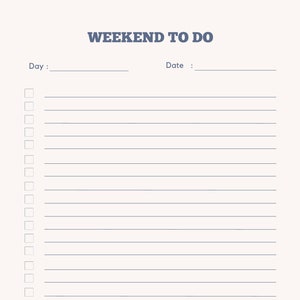 Weekend to Do List Printable, Instant Download, Minimal Productivity ...