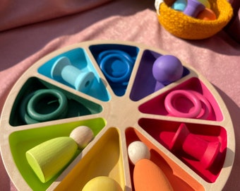 SORTING TRAY with 9 COLORS sections. Montessori