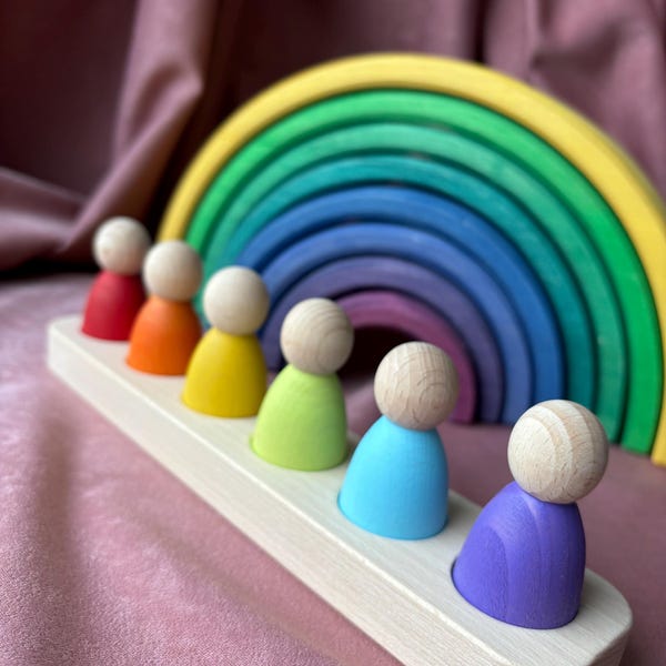 Trädockor: Montessori färgsorteringsleksak