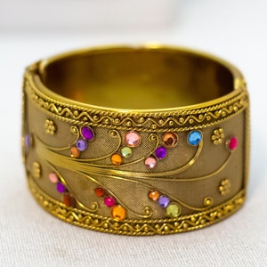 18 cm, Vintage Fantasy Elfen Verzauberter Gold Ton Scharnier Armreif - BX9