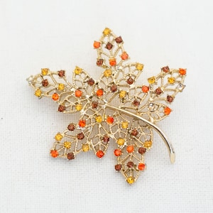 Vintage Jugendstil Multicolor Strass Ahorn Blatt Brosche - T10