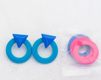 Vintage Fun Vibrant Geometric Interchangeable Stud Earrings by Avon - T19
