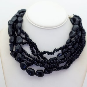 17 inch, Vintage Black Beads Gothic Multi Strand Necklace - T23