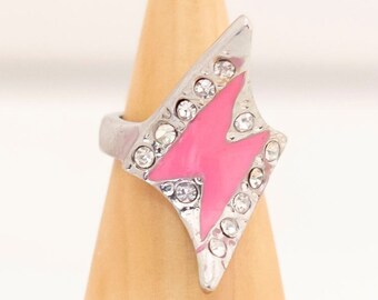 Vintage Pink Lightning Silver Tone Ring Size 6 1/2 - T13