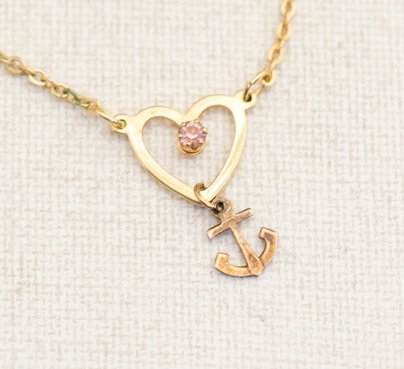 Vintage Nautical Anchor Heart Choker Necklace 15 … - image 1