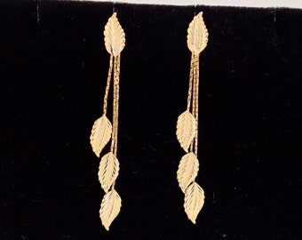 Vintage Long Leaf Tassel Dangle Earrings by Avon - T4