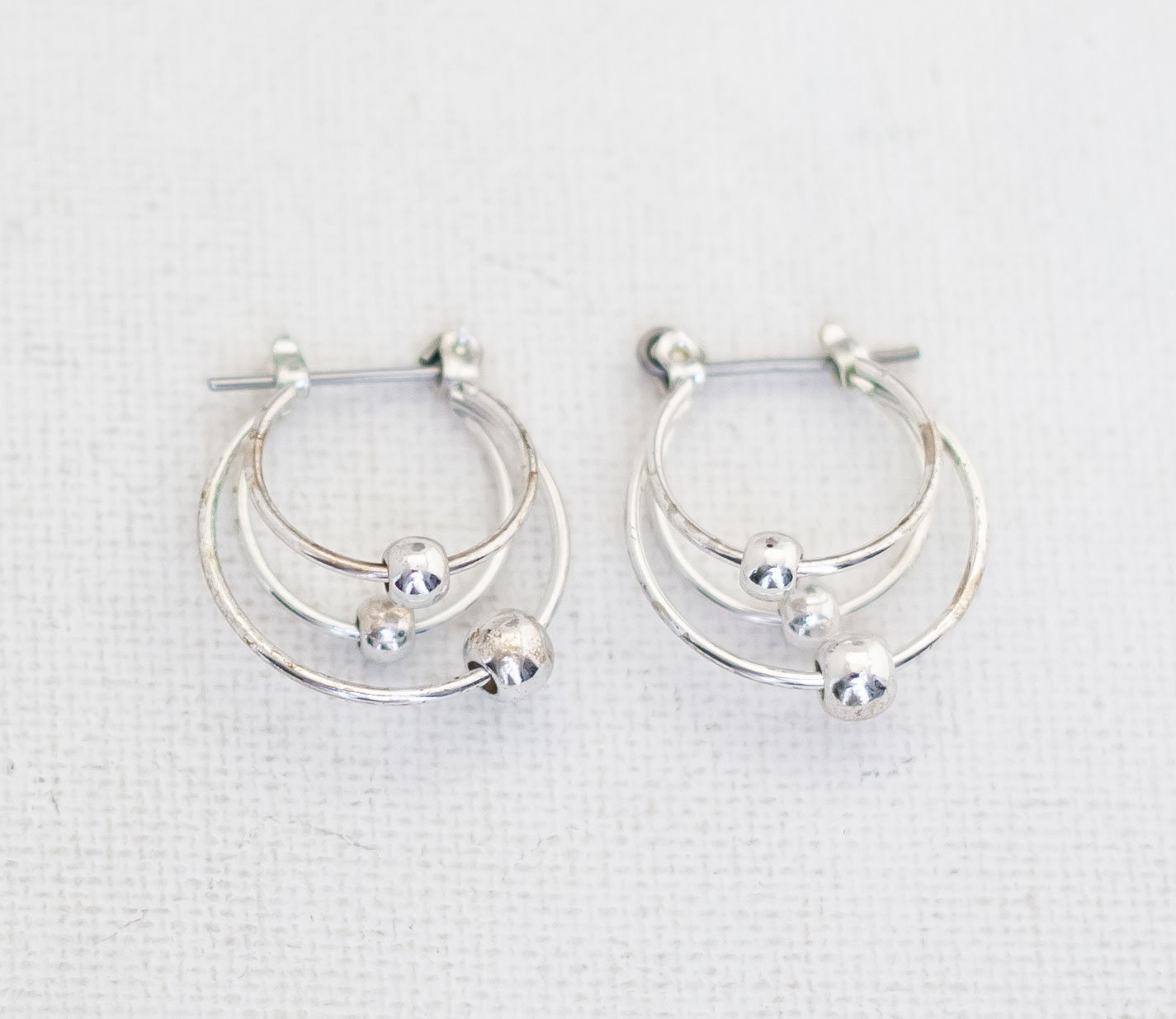 お気にいる Circle Triple Vintage Silver Etsy - T7 - Earrings Hoop Tone アクセサリー