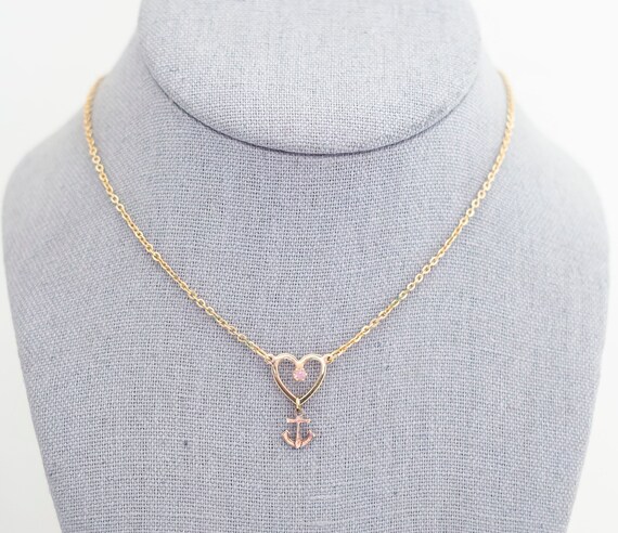 Vintage Nautical Anchor Heart Choker Necklace 15 … - image 2