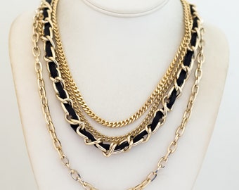 18 inch, Vintage Wrapped Black Lace Multi Chains Multi-Strand Necklace - T24