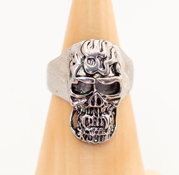 Vintage Skeleton Ghost Silver Ring Size 11 1/2 - … - image 1