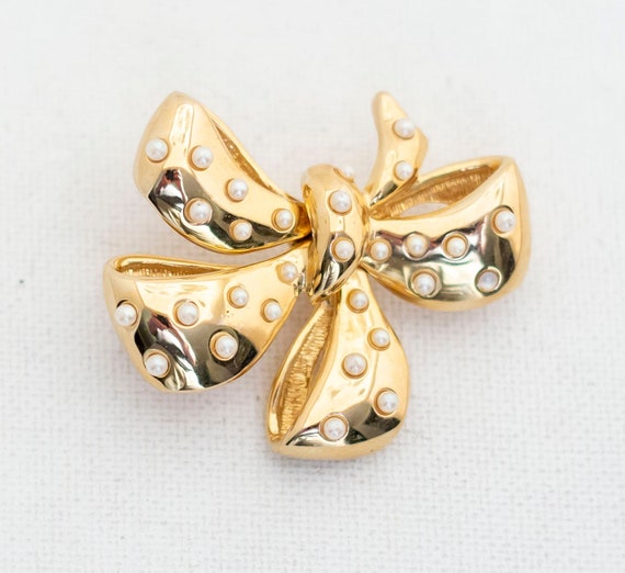 Vintage Gold Tone Multi Ribbon Brooch - T10 - image 1