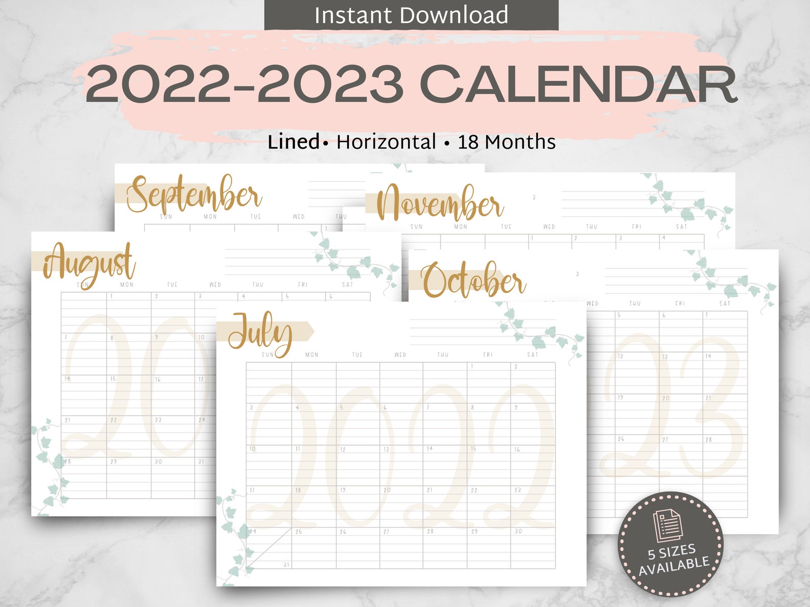 July 2022 December 2023 Printable Calendar Minimalist Etsy