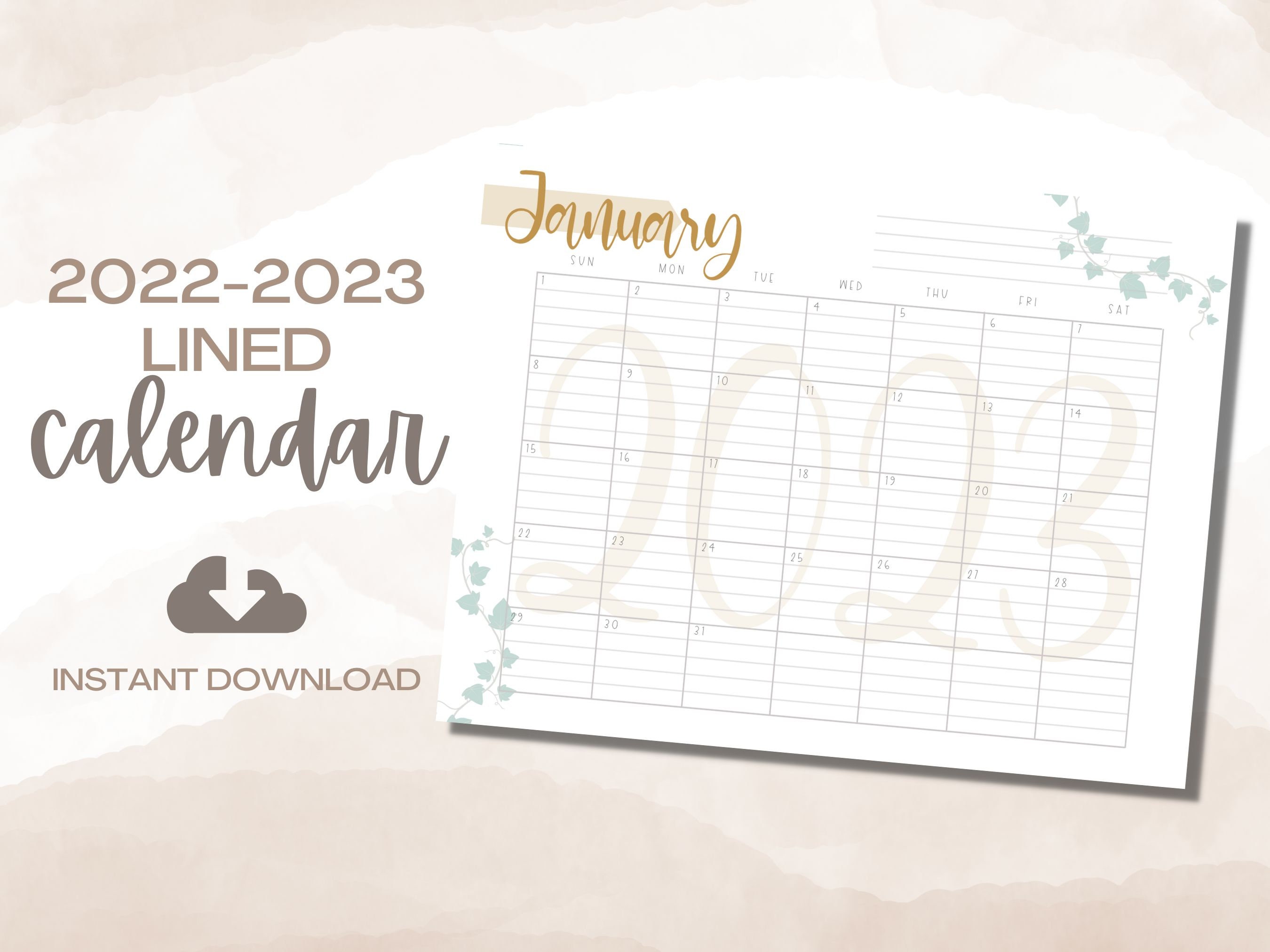 2023 Calendar Printable Yearly Calendar Cute Desk Calendar Etsy