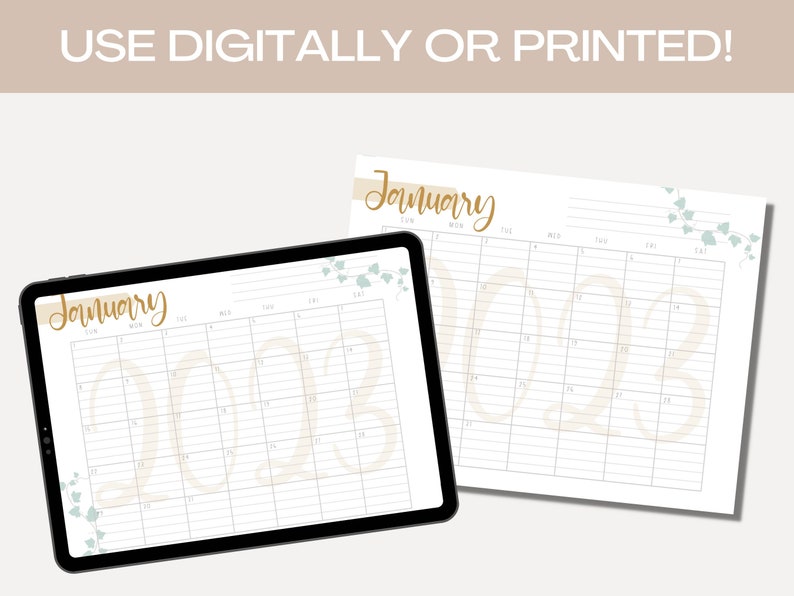 2023 Calendar Printable Yearly Calendar Cute Desk Calendar Etsy