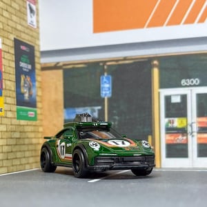 Custom Hot Wheels Porsche 911 Rallye: Green Diecast with Black Real Riders